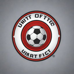 Design a dynamic and engaging football-themed logo highlighting strength and unity for 'United FC'. Incorporate elements such as a football and energetic typography.