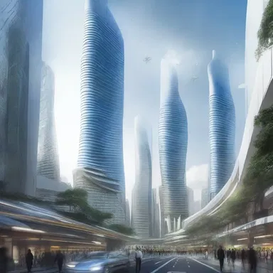 In the futuristic city depicted in the novel, towering buildings were constructed to mimic the shape and movement of an eager wave, adding a sense of dynamism to the urban landscape.
