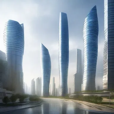 In the futuristic city depicted in the novel, towering buildings were constructed to mimic the shape and movement of an eager wave, adding a sense of dynamism to the urban landscape.