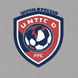 Design an eye-catching and distinctive logo named 'United FC', to be placed on a football jersey. Incorporate elements relevant to football. The logo should be bold, simple, and well-suited for fabric print.