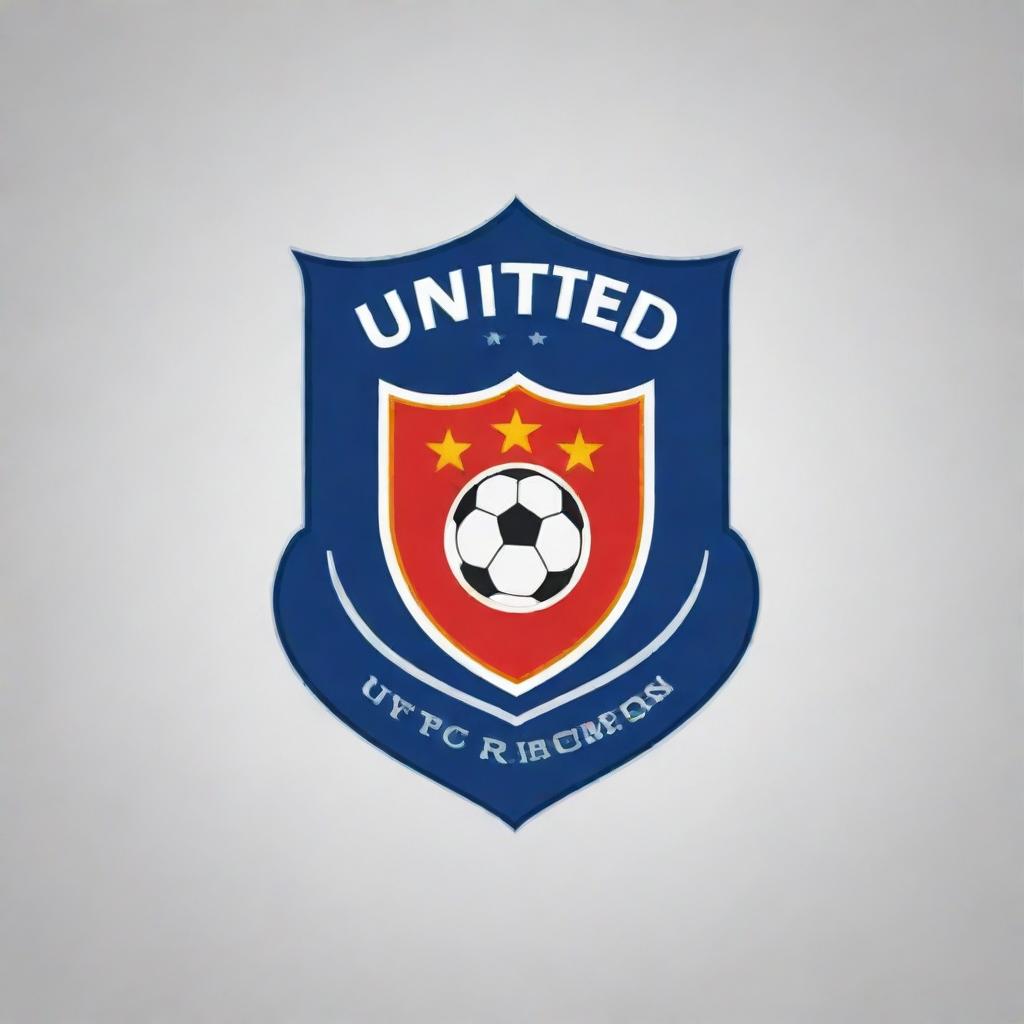 Design an attractive and professional-looking logo for a football club named 'United FC'. Use bold colors and incorporate football elements for a coherent theme.