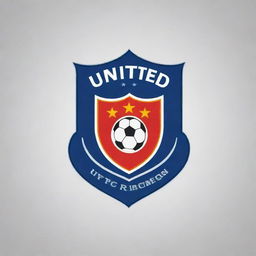 Design an attractive and professional-looking logo for a football club named 'United FC'. Use bold colors and incorporate football elements for a coherent theme.