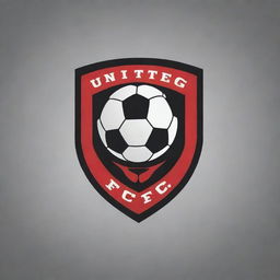 Design an attractive and professional-looking logo for a football club named 'United FC'. Use bold colors and incorporate football elements for a coherent theme.