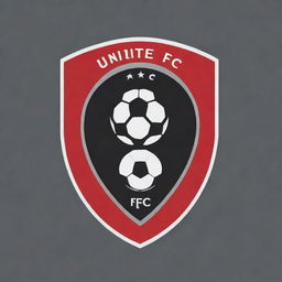 Design an attractive and professional-looking logo for a football club named 'United FC'. Use bold colors and incorporate football elements for a coherent theme.