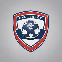 Design an attractive and professional-looking logo for a football club named 'United FC'. Use bold colors and incorporate football elements for a coherent theme.