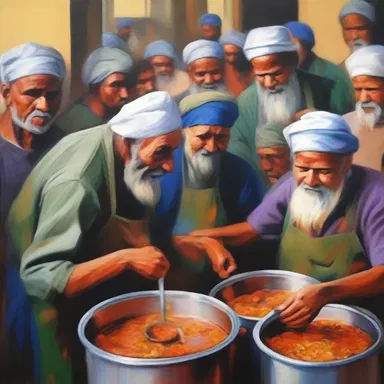 The artist created a beautiful painting of the soup kitchen, capturing the faces of the needy.