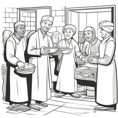 The cartoon depicted a soup kitchen scene, showing the kindness of the characters in providing food to those in need.