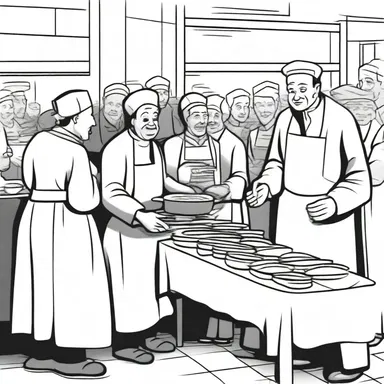 The cartoon depicted a soup kitchen scene, showing the kindness of the characters in providing food to those in need.