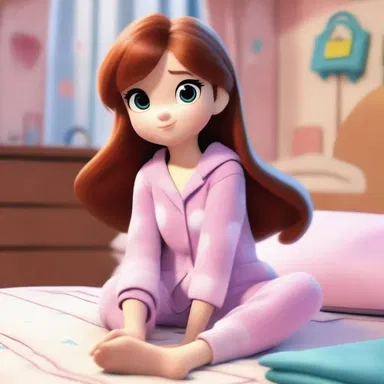 The animated character wore a cute winceyette pajama set, giving a charming and cozy look to the scene.