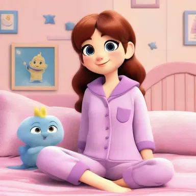 The animated character wore a cute winceyette pajama set, giving a charming and cozy look to the scene.