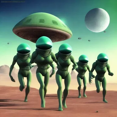 The alien invaders marched out of their spaceship, ready to conquer the planet.