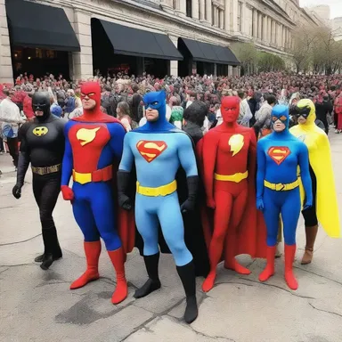 The superheroes assembled and prepared to march out into the city to fight crime.