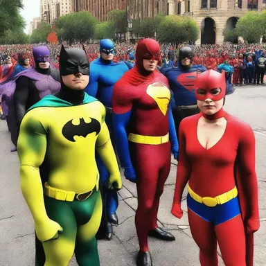 The superheroes assembled and prepared to march out into the city to fight crime.