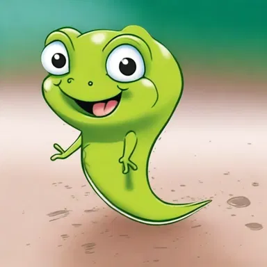 The cartoon character had a tadpole-shaped body, with a large head and a pointed tail.