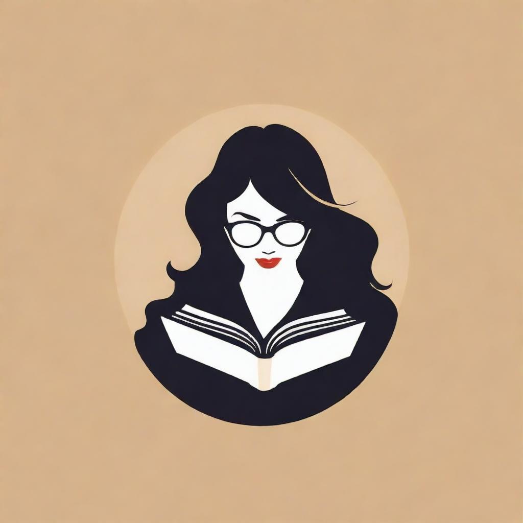 Create a sophisticated logo featuring a woman engrossed in reading a book.