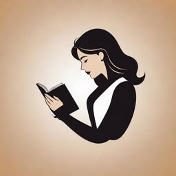 Create a sophisticated logo featuring a woman engrossed in reading a book.