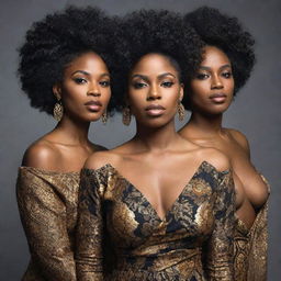 A portrait of beautiful black women showcasing variety in style, features, and culture, embodying strength and poise.