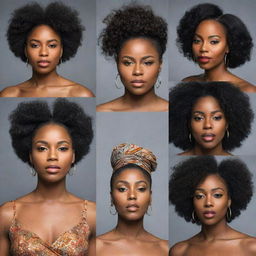 A portrait of beautiful black women showcasing variety in style, features, and culture, embodying strength and poise.