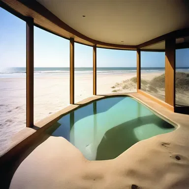 The beach house had a unique design, incorporating a glass floor that allowed guests to view the sand hoppers hopping around beneath their feet.