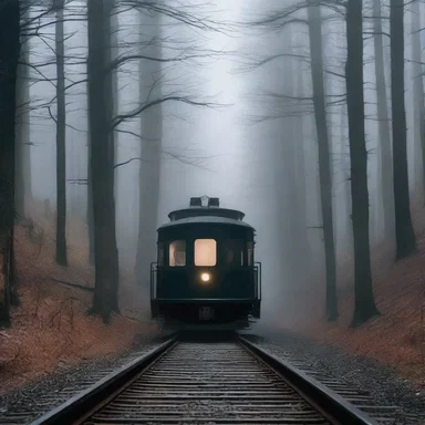 In the horror novel, the characters find themselves trapped on a cog railway in the middle of a dark forest, with no way to escape the haunted tracks.