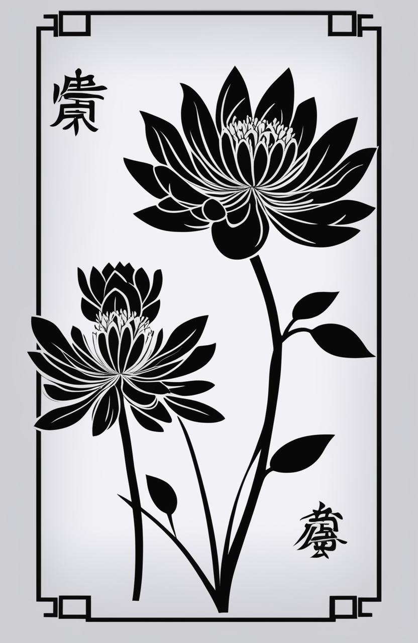 A high-quality digital art image featuring a simple Asian flower stencil