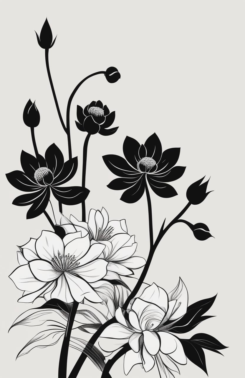 A high-quality digital art image featuring a simple Asian flower stencil