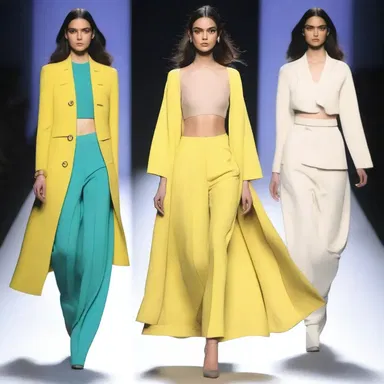 The designer showcased a polytonal outfit, combining different tonalities and colors in a single garment.