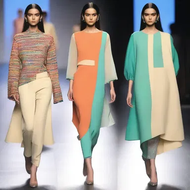 The designer showcased a polytonal outfit, combining different tonalities and colors in a single garment.