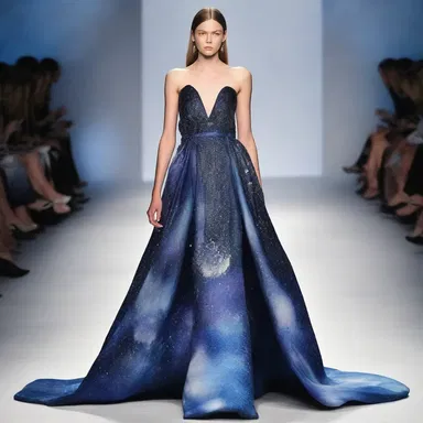 The designer created a stunning nebulous gown with a celestial print for the runway.