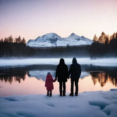 As dusk fell, the couple held hands and watched the children playing shinney on the frozen lake, enveloped in the magic of the moment.