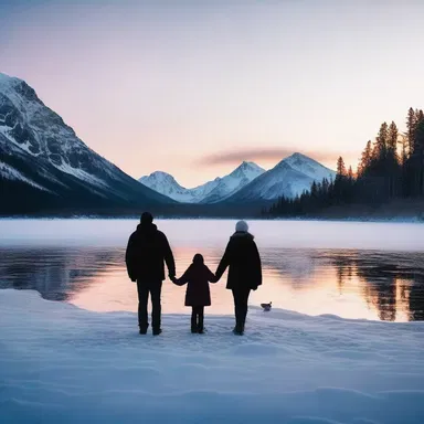 As dusk fell, the couple held hands and watched the children playing shinney on the frozen lake, enveloped in the magic of the moment.