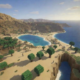 A dynamic and visually striking scene of Minecraft characters exploring the diverse landscapes of Algeria, from desert dunes to coastal views.