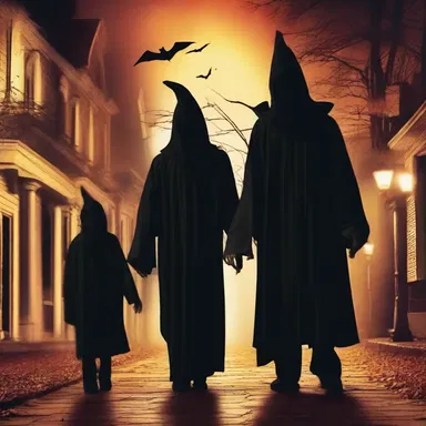 During the Halloween night, the spooks come out and roam the streets, scaring people with their eerie costumes and strange behavior.