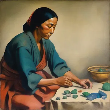 In the painting, the artist depicted a scene of a peasant woman experiencing a moment of good fortune after finding a rare gemstone.