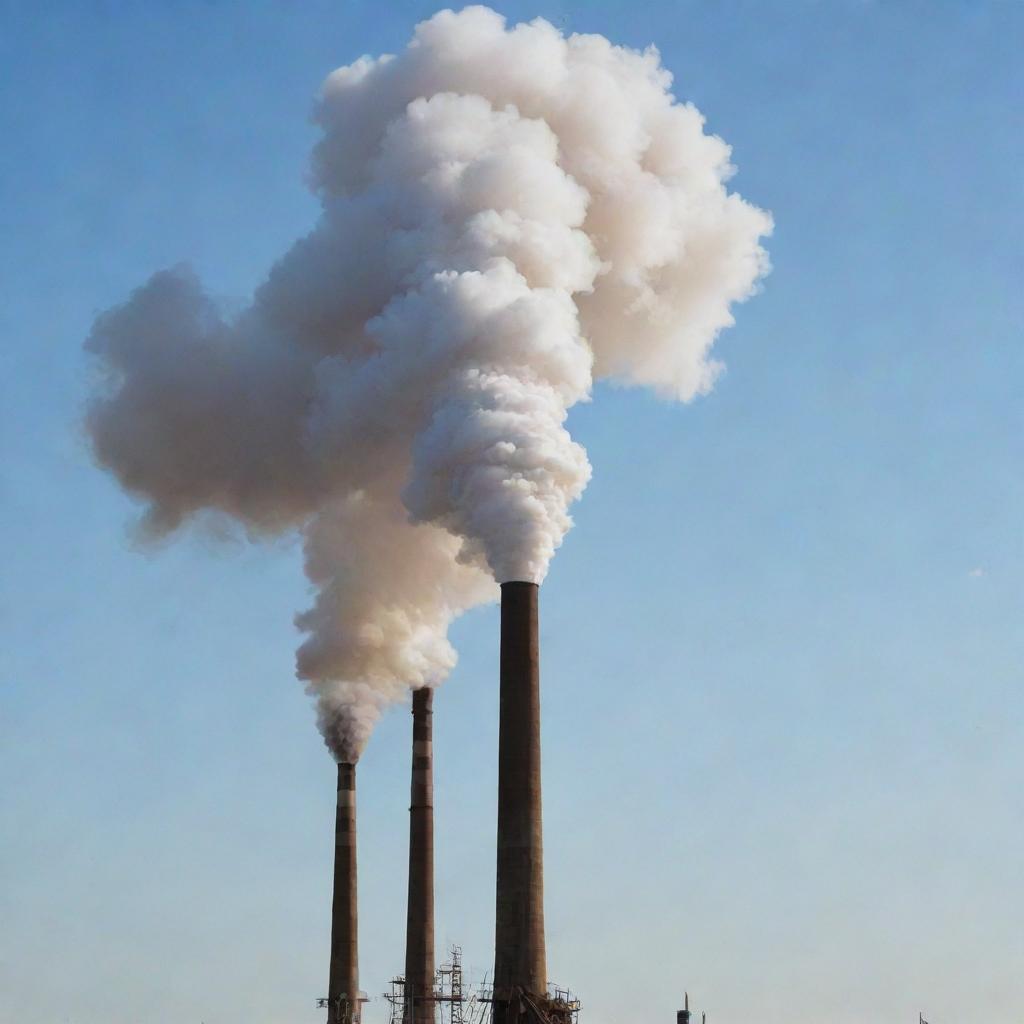 A large industrial chimney emitting plumes of smoke against a clear sky