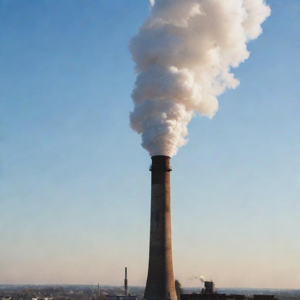 A large industrial chimney emitting plumes of smoke against a clear sky