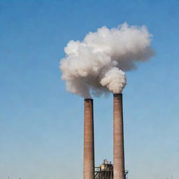 A large industrial chimney emitting plumes of smoke against a clear sky