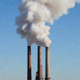 A large industrial chimney emitting plumes of smoke against a clear sky