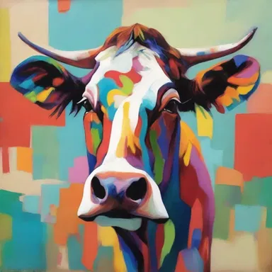 The artist painted a beautiful still life of a cow's head with vibrant colors and intricate details.