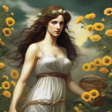 In Greek mythology, Demeter was the goddess of agriculture and her daughter Persephone was abducted by Hades while picking flowers in a field.