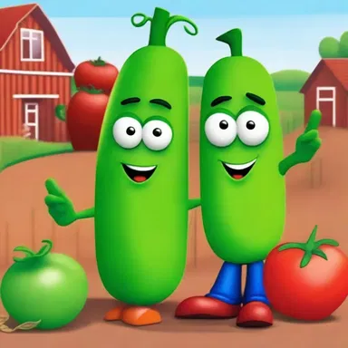 In the cartoon 'VeggieTales', Larry the Cucumber and Bob the Tomato work as pickers on a farm and learn valuable lessons about teamwork and honesty.