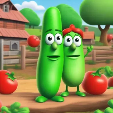 In the cartoon 'VeggieTales', Larry the Cucumber and Bob the Tomato work as pickers on a farm and learn valuable lessons about teamwork and honesty.