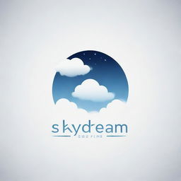 Logo for a production company called Skydream Films. It should incorporate imagery representative of clouds, sky, and a sense of dream-like state with film reel or camera