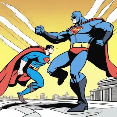 In the final denouement of the cartoon, the hero defeats the villain and saves the day.
