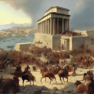 In Greek mythology, the denouement of the Trojan War is marked by the fall of the city of Troy.