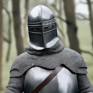 In the movie, the medieval knight wore a headpiece to protect himself during battle scenes.