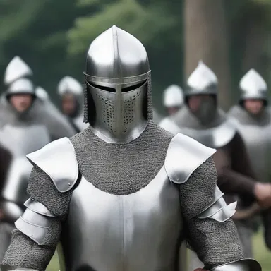 In the movie, the medieval knight wore a headpiece to protect himself during battle scenes.