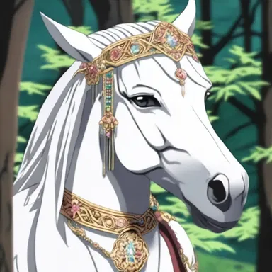 The protagonist in the anime adorned their horse with a beautifully crafted headpiece.