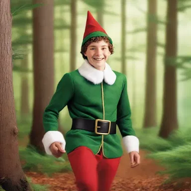The jaunty elf skipped through the enchanted forest with a cheerful smile on his face.