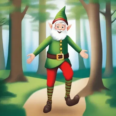 The jaunty elf skipped through the enchanted forest with a cheerful smile on his face.